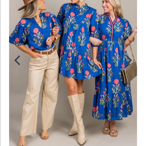 THML Blue floral print 100% cotton dress - Picture 4 of 4